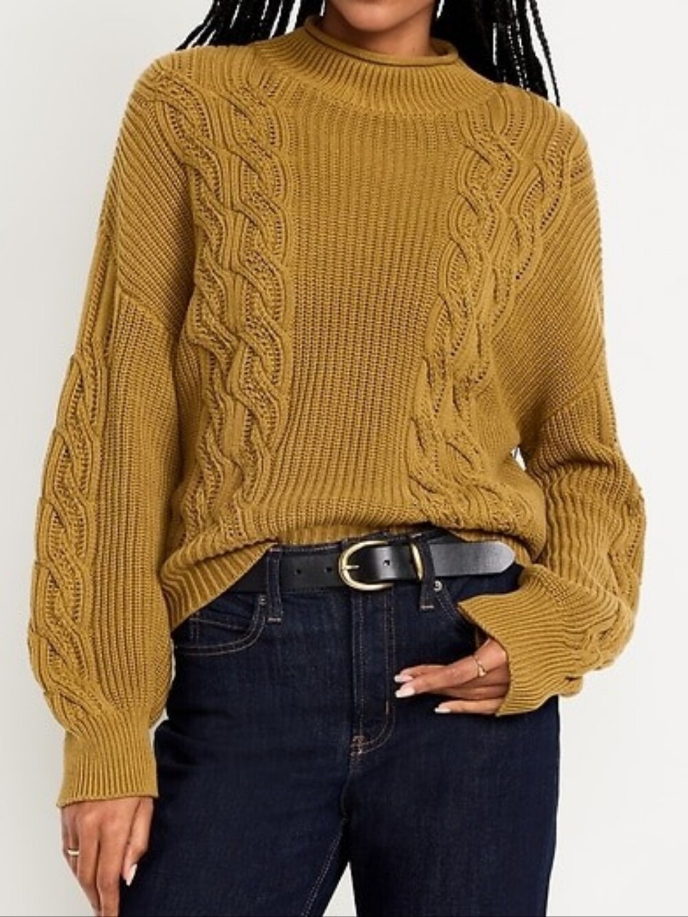 NWT Old Navy Womens Roll-Neck Cotton Sweater Size M Tall Cableknit Fisherman